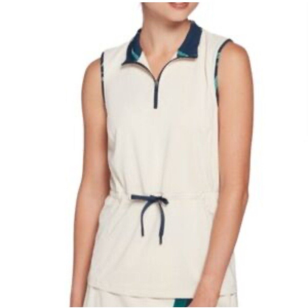 Lady Hagen Golf Athletic Sleeveless Top drawstring Floral Cream XXL